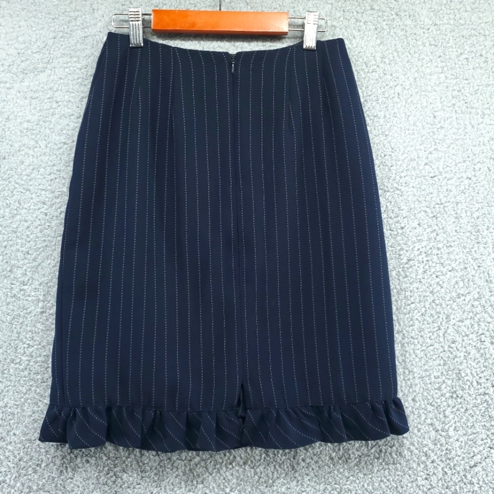 Donna Morgan Navy Blue Pin Stripe Straight Shirt Size 4 Back Slit Fully Lined